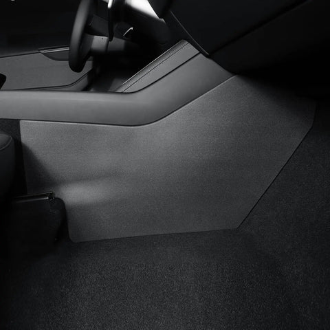 Heavy Duty Kickproof Console Guard For Tesla Model Y Juniper And Model 3 Highland Custom Fit Shield installed in vehicle floor.