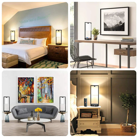 Wireless Charging Table Lamps Set Of 2 With 3-Way Dimmable Touch Control in bedroom, study, living room, and bedside settings.