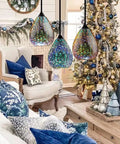 Modern 3D Pendant Lights For Kitchen Island Set Of 2 Dope Colorful Glass Pendants With Clear Globe Shades in a cozy living room
