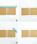 Six Piece Bookbinding Template Kit For Scrapbooking Beginners, blue stencil and cutter guide with cardboard pieces on white surface