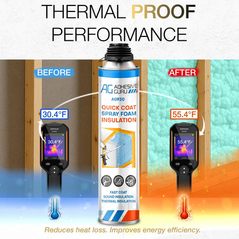 Closed Cell Spray Foam Insulation Kit For Walls With 12 Cans Of 32.8 Oz Each Covers 240 Board Feet DIY Sealant Set thermal proof performance before and after
