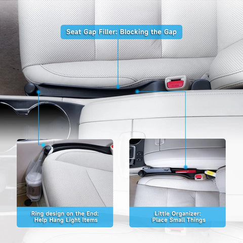 Car Seat Gap Filler Set Of 2 With Soft Foam, 3in1 Gap Stopper And Organizing Hook, Universal Fit For Car, SUV, And Truck, No More Drops In The Gap, Keep Console Tidy And Handy