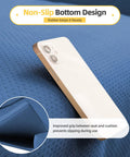Close-up of phone on cushioned seat with non-slip rubber detailing for three seat outdoor porch patio swing with adjustable canopy.