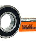 6206 2RS Double Rubber Seal Ball Bearings Two Pack 30x62x16mm Pre Lubricated with box angled view