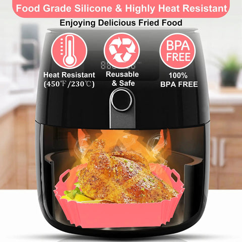 Air fryer with 2 Pack 8 Inch Square Air Fryer Silicone Pots With Food Safe, Heat Resistant Silicone Basket Liners, cooking chicken
