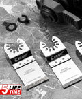 Front view of EZARC grout-removal diamond-grit oscillating blades, 3-pack.