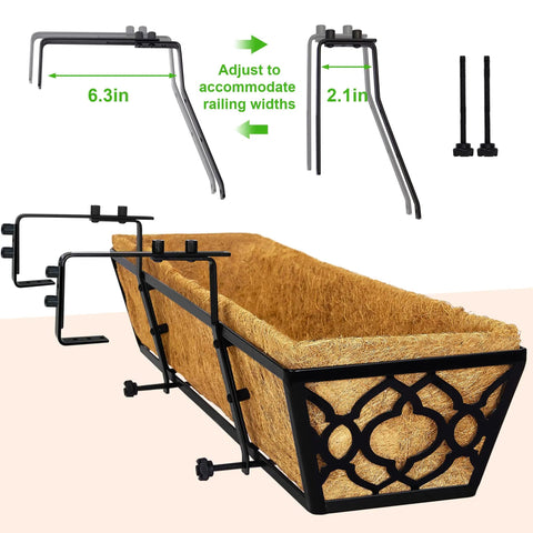 Adjustable Railing Planter Boxes Set, 4 Pack Of 30 Inch And 2 Pack Of 24 Inch, Hanging Balcony Planter with width adjustment view
