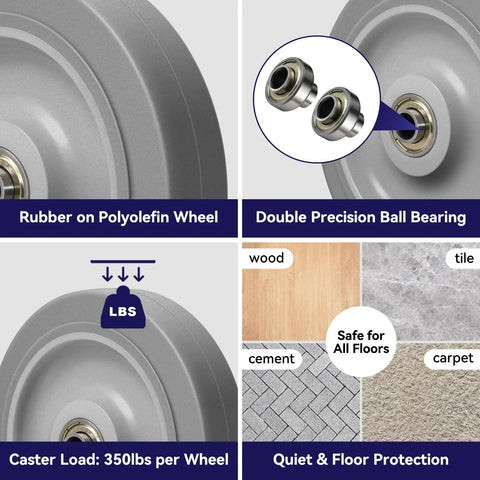 Heavy Lifter 5 Inch Non Marking Rubber Caster Wheels For Cart Furniture with double precision ball bearing and safe for all floors.