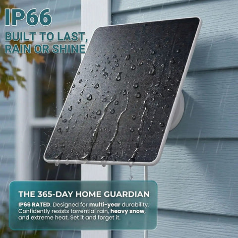 2-Pack 6W Solar Panel Charger For Outdoor Wireless Security Cameras Battery Powered with rain droplets on panel