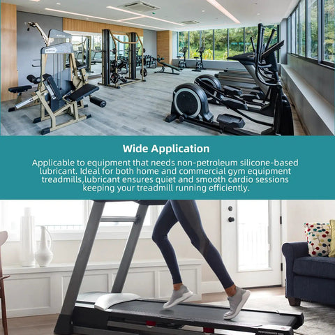 Fitness center with treadmills and a person running, showcasing Pro Grade Silicone Treadmill Belt Lubricant With Application Tubes And Precision Twist Cap High Temperature Resistant Formula That Slashes Friction And Wear Extends Treadmill Life 500 Count 4.2 Ounce