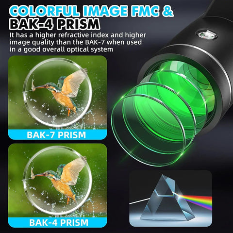 40x60 Monocular Telescope With Phone Adapter And Carry Case High Powered Compact Monocular For Wildlife Watching, Hunting, Camping, Travel And Outdoor Adventures, BAK-4 prism lens graphic