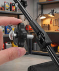 Upgrade Your Ride With These Top Notch 3 Pack Handle Knobs And Screw Bolts Kits For Lawn Mowers And Snow Blowers Featuring Durable Plastic Metal Grip That Slashes Hand Fatigue While Boosting Control For Any Serious Yard Work Job. Black plastic metal handle knob and 48mm screw bolt close-up on mower handle