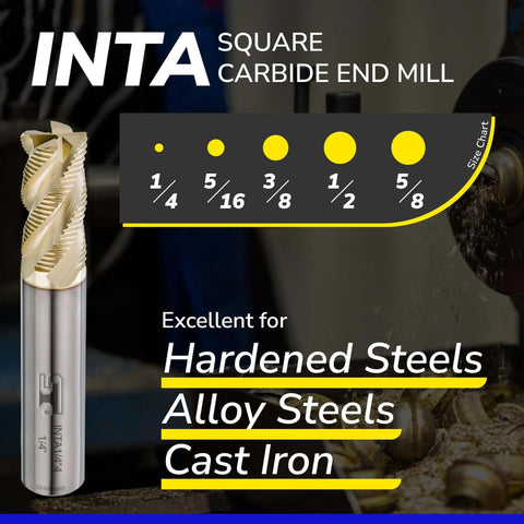INTA square carbide end mill, 1/4 in diameter, 4-flute, ZrN coating (front view)