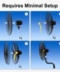 Beefed-Up Heavy Duty Wall Mount Fan With 11,200 CFM Industrial Airflow showing step-by-step minimal assembly process.