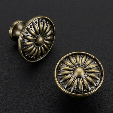 Antique Bronze Kitchen Cabinet Knobs 1-1/4 Inch Solid Metal Rosette Sunburst Pulls Built To Last For Cabinets Vanities And Dressers Set Of 10