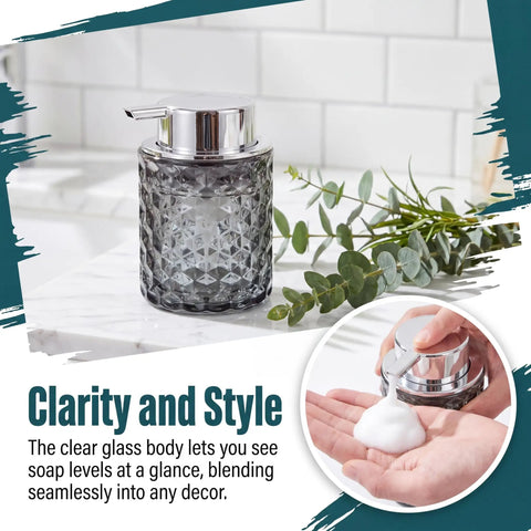 Foaming Hand Soap Dispenser With Diamond Pattern Clear Glass Refillable Foam Pump Bottle For Hand Soap Dish Soap Body Wash Shampoo Facial Cleanser And Baby Wash Must Have Everyday Essential Go To For Bathroom Kitchen And Commercial Use
