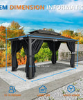 Hardtop 10x15 Gazebo With Curtains And Netting Heavy Duty Galvanized Steel Roof Outdoor Patio Pavilion dimensions with illustrations