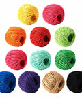 12 Dope Rolls Of Colorful Natural Jute String 2Mm 3 Ply Craft Twine Set For Artsy Projects Handmade Crafts Plant Hangers Gift Wrapping DIY Projects Picture Displays And Embellishments Gardening, showcasing 12 vibrant colors including red, blue, green, and purple.