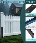 Heavy Duty Fence Post Repair Kit With Rock Solid H Shaped Ground Spikes And Rust Proof Steel Anchors for backyard stabilization.