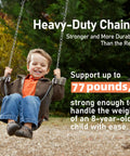 Heavy Duty Steel Hanging Chain 130 Ft Long 2 mm Thick For Outdoor Use supports 77 lb, shown with child on swing outdoors