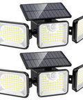 Two Pack Solar Motion Sensor Outdoor Lights With 180 LEDs And 3000 Lumens, IP65 Waterproof, Three Adjustable Heads