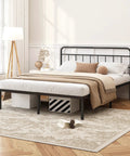Rock Solid Full Size Bed Frame With Sleek Minimalist Headboard In Matte Black Modern Platform Setup view in a cozy bedroom with decor.