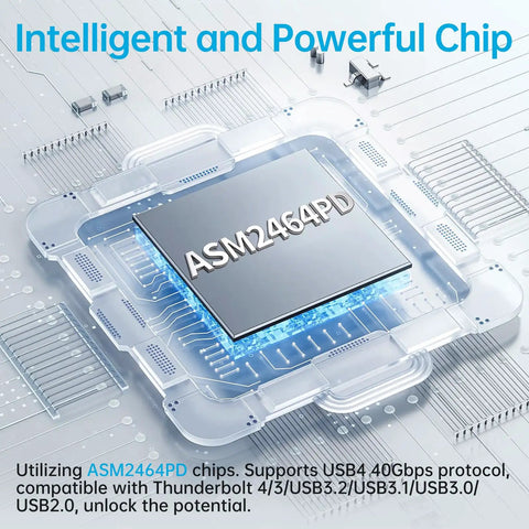 Hella Fast USB4 NVMe Enclosure For M.2 SSD Drives With Slick 40Gbps PCIe Gen 4 Transfer Speeds showcasing ASM2464PD chip.