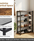Boss-Level Five-Tier Industrial Shoe Rack With Metal Mesh Shelves, Rustic Brown and Black Storage Solution in room setting