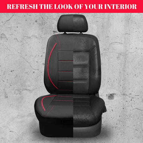 Universal Piping Leather Front Seat Covers Set For SUV Sedan Van And Truck, Waterproof Faux PU Leather, Black Red Design