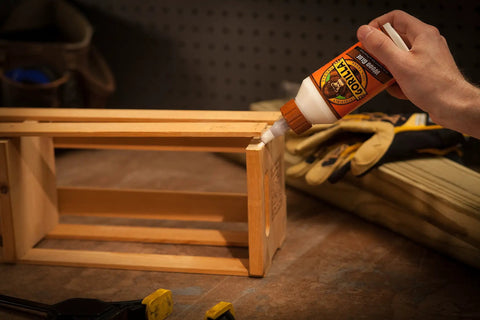 All Purpose Wood Glue For Hardwood And Softwood Projects Water Based Adhesive applied on a wooden joint in workshop