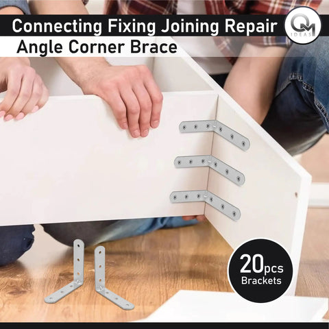Using 20 Pack 90 Degree Angle Brackets For Wood And Metal 1.97 Inch By 1.97 Inch By 0.63 Inch 0.06 Inch Thick Galvanized Steel L Shape Corner Brace Plates With Six 0.16 Inch Holes Screws Not Included to assemble furniture
