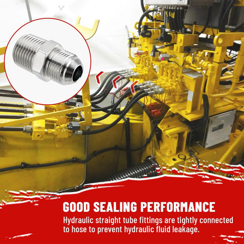 Ten Pack Hydraulic Hose Adapter Fittings Half Inch JIC Thirty Seven Degree Male To Half Inch NPT Male Straight Tube Connectors with machinery.
