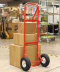 Heavy Duty Hand Truck Alloy Steel Red 800 Lb Capacity 10 Inch Pneumatic Tires Durable Tubular Frame Easy Storage Stand Up