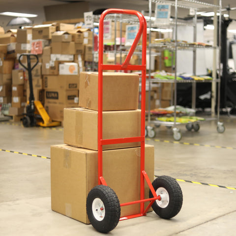 Heavy Duty Hand Truck Alloy Steel Red 800 Lb Capacity 10 Inch Pneumatic Tires Durable Tubular Frame Easy Storage Stand Up