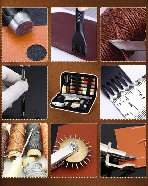 Leather Working Starter Kit For Beginners With Waxed Thread Groover Awl Stitching Punch And Storage Bag Pro Leather Craft Set