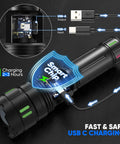 Beast Mode Rechargeable LED Flashlight 100000 Lumens Ultra Long Range 5000 Feet USB C Three Modes charging process