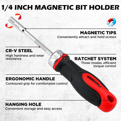 Ultimate 26-Piece Ratcheting Screwdriver Bit Set With S2 Steel Bits, Magnetic Driver And Telescopic Rod, 1/4-inch