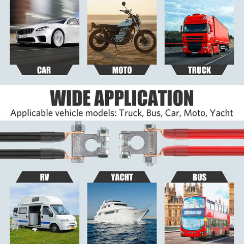 Heavy Duty Battery Terminal Connectors Kit With Copper Lugs Three Eighths Inch Heat Shrink Tubing for Cars Boats RVs