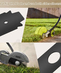 Two Pack 8 Inch Reversible Heavy Duty Hardened Steel Edger Blade For Expand It System Compatible With Ryobi UT50500 UT15518 RY15518 RYEDG11 P2310 P2300B Tough As Nails Replacement Edger Blade shown in various installation views.