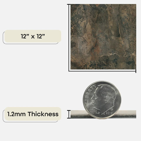 Self Adhesive 12 Inch Vinyl Floor Tiles 20 Tile Pack Peel And Stick Dark Slate Marble Pattern thickness comparison