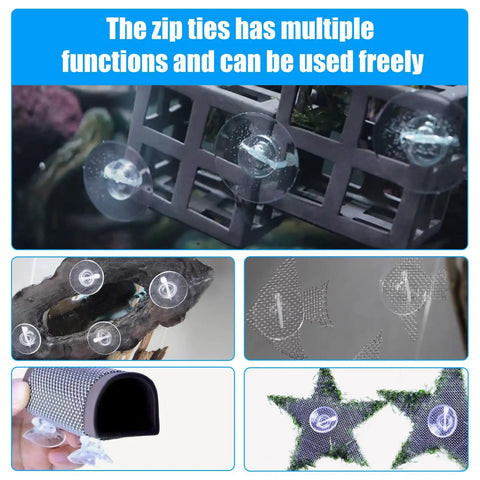20 Pack Suction Cups With 40 Zip Ties For Aquarium Tank Decoration showing attached setup with plants and decor