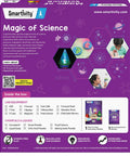 Back of Magic Science Kit For Kids Ages 4 To 8 With 50 Plus Experiments, showing contents and educational features