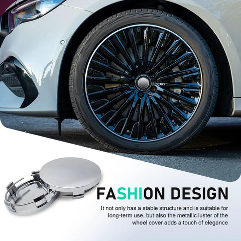 4 Pc Heavy Duty Car Wheel Center Caps 60 Mm Bore Snap In Hub Caps Rock Solid Anti Drop Rim Replacement on stylish black wheel.
