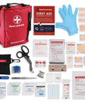 98 Piece Premium First Aid Kit For Travel, Camping, Home And Outdoor Emergencies With Labeled Compartments, CPR Pouch, First Aid Guide And Comprehensive Medical Supplies For Wounds And Burns HSA And FSA Eligible