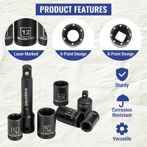 39 Piece Drive Socket Wrench Set With One Quarter Inch And Three Eighth Inch Sockets, showing laser marked designs.