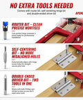Job Site Ready Door Hinge Jig Kit And Lock Installation Template With Tough Hard Shell Storage Case shows router bit and driver features.