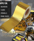 Reflect-A-Gold high-temp reflective insulation tape roll, front view, 2 in x 15 ft for automotive heat shielding