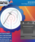 Replacement Oven Temperature Sensor W10181986 For Range with an image of the sensor and a modern oven.