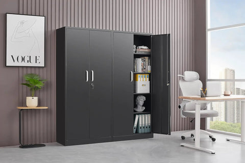 Beefy Heavy Duty Metal Storage Cabinet With Adjustable Shelves And Lockable Doors Tall 71 Inch Black Garage And Kitchen Pantry Cabinet