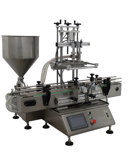 Heavy Duty Double Head Automatic Paste Filler Smooth Operator Sauce And Syrup Filling System With Conveyor Belt 100 To 1000 Ml Capacity for thick sauces.